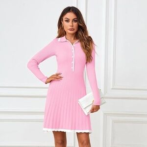 Women's Long Sleeve V Neck Sweater Dress
